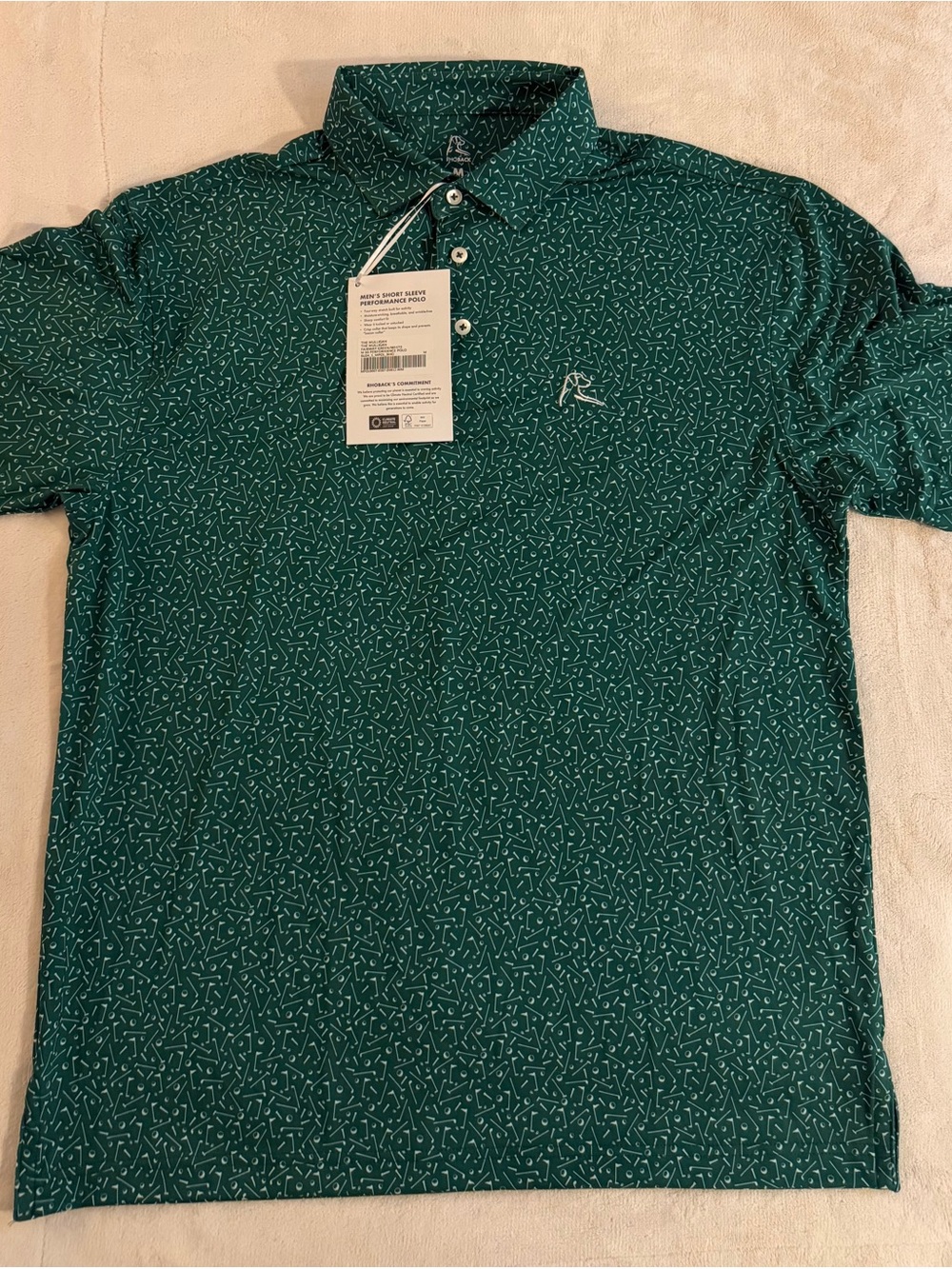 Rhoback Men’s Performance Polo The Mulligan Green White Medium M